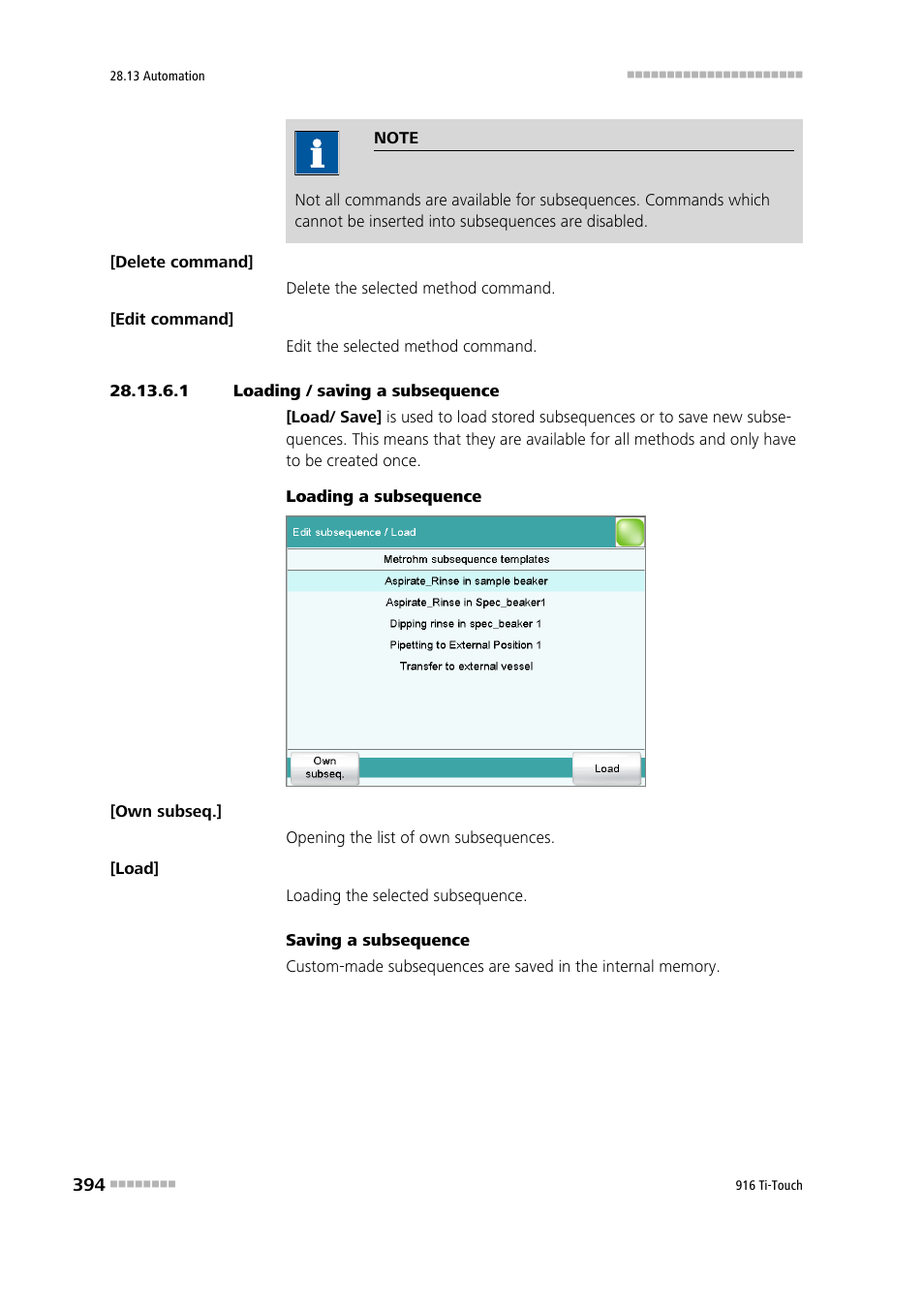 1 loading / saving a subsequence | Metrohm 916 Ti-Touch User Manual | Page 410 / 459