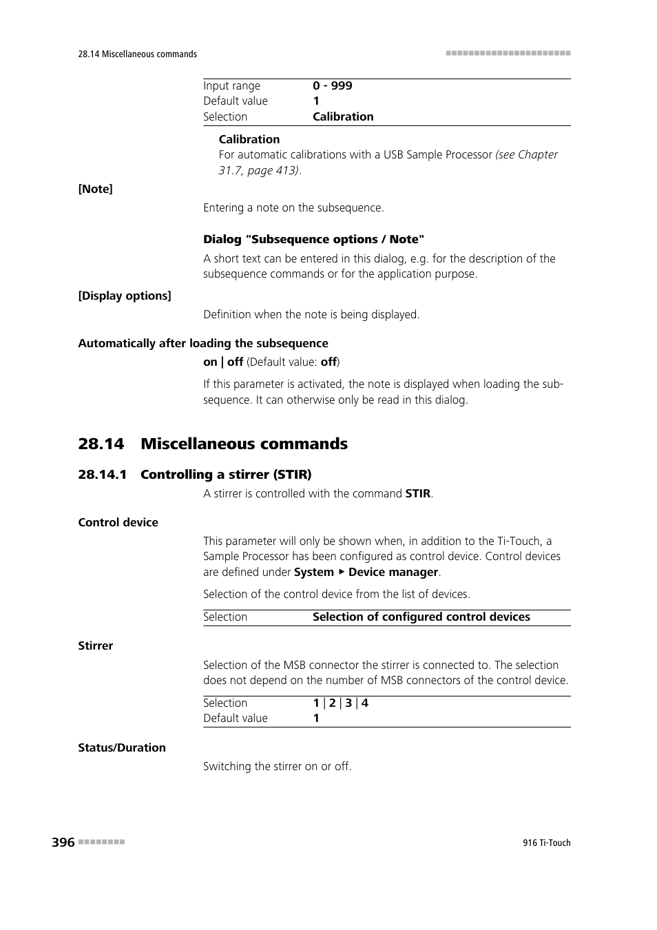 14 miscellaneous commands, 1 controlling a stirrer (stir) | Metrohm 916 Ti-Touch User Manual | Page 412 / 459