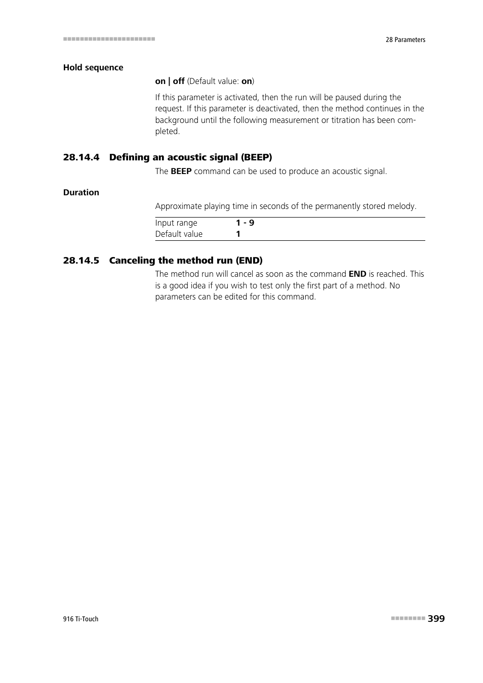 4 defining an acoustic signal (beep), 5 canceling the method run (end) | Metrohm 916 Ti-Touch User Manual | Page 415 / 459