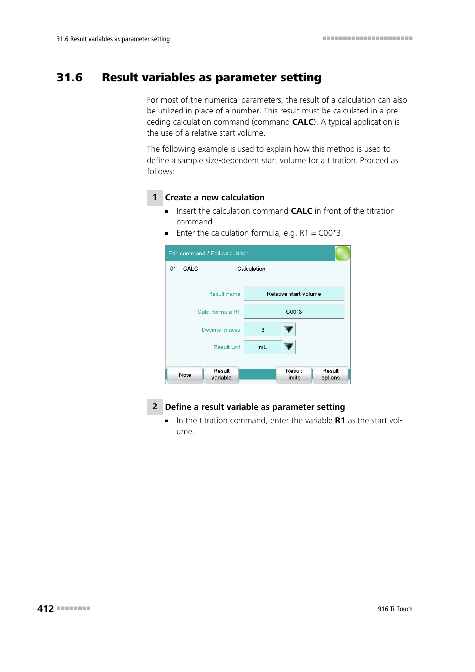 6 result variables as parameter setting | Metrohm 916 Ti-Touch User Manual | Page 428 / 459