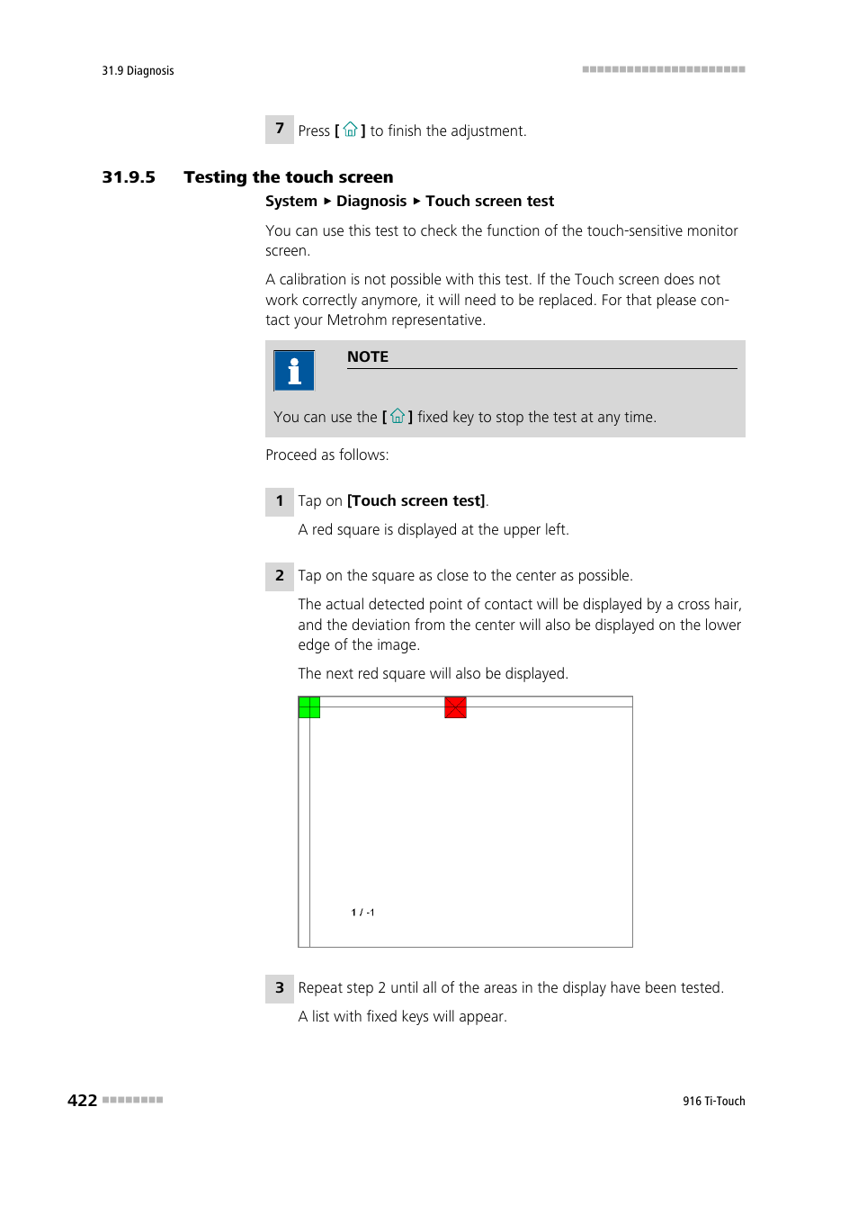 5 testing the touch screen, Testing the touch screen | Metrohm 916 Ti-Touch User Manual | Page 438 / 459