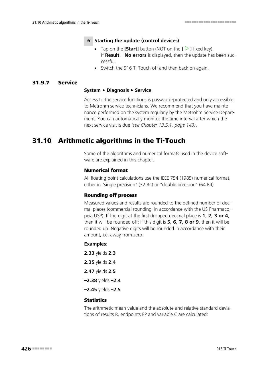 7 service, 10 arithmetic algorithms in the ti‑touch, Service | 10 arithmetic algorithms in the ti-touch | Metrohm 916 Ti-Touch User Manual | Page 442 / 459