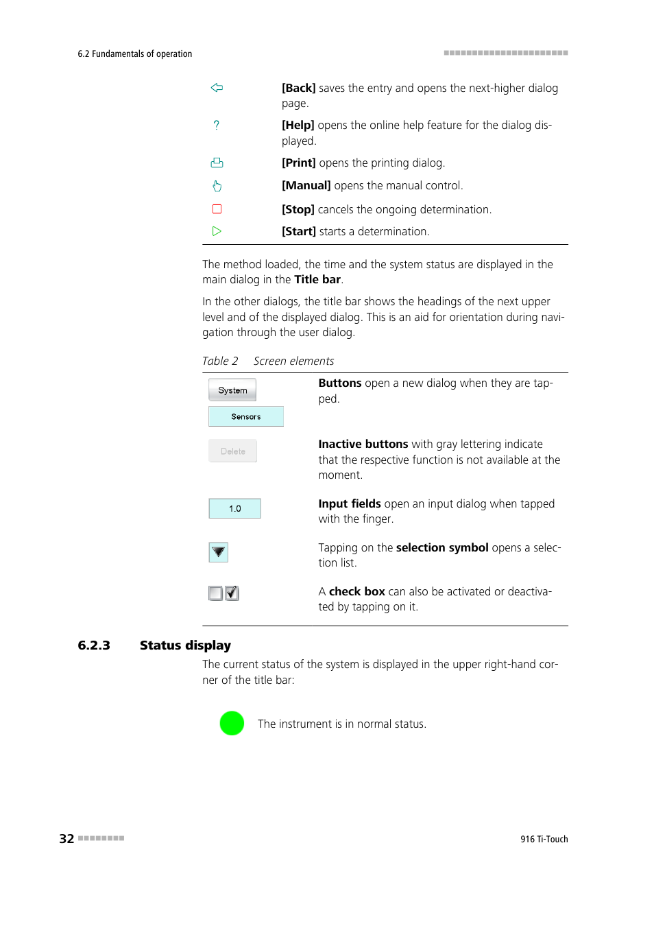 3 status display, Status display | Metrohm 916 Ti-Touch User Manual | Page 48 / 459