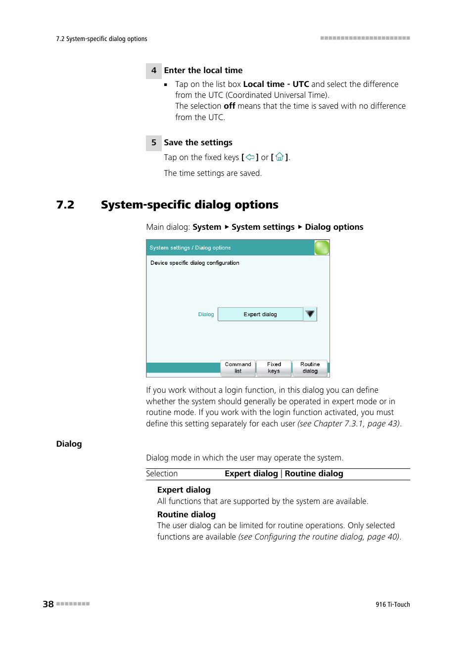 2 system-specific dialog options, System-specific dialog options | Metrohm 916 Ti-Touch User Manual | Page 54 / 459