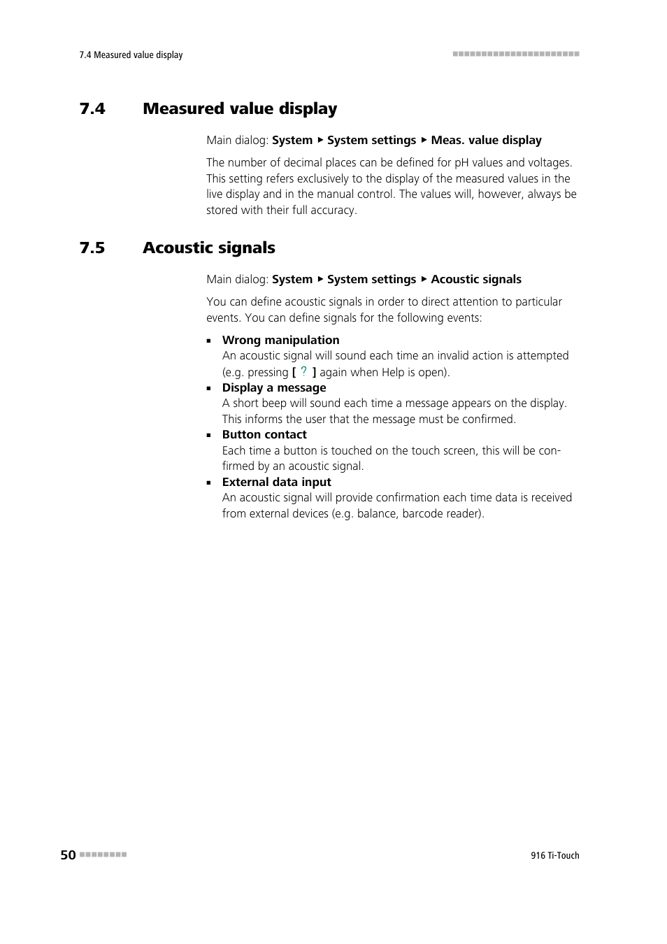 4 measured value display, 5 acoustic signals, Measured value display | Acoustic signals | Metrohm 916 Ti-Touch User Manual | Page 66 / 459