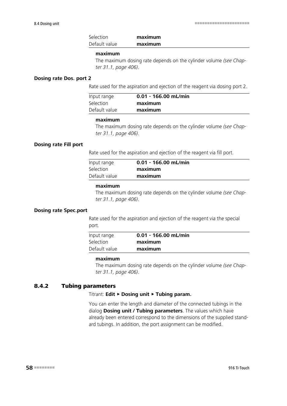 2 tubing parameters, Tubing parameters | Metrohm 916 Ti-Touch User Manual | Page 74 / 459