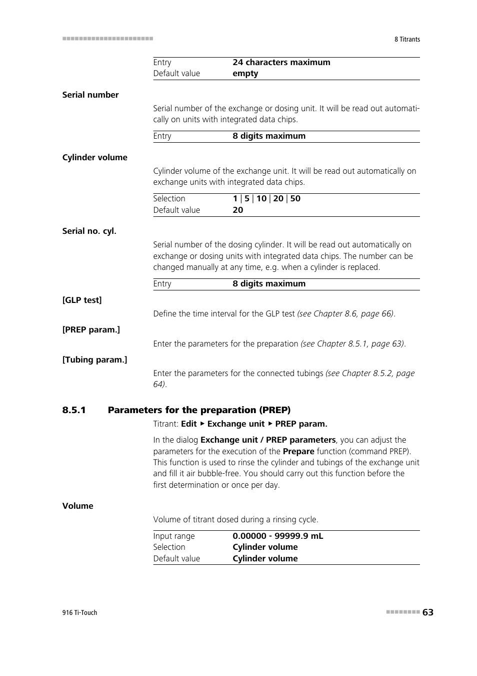 1 parameters for the preparation (prep), Parameters for the preparation (prep) | Metrohm 916 Ti-Touch User Manual | Page 79 / 459