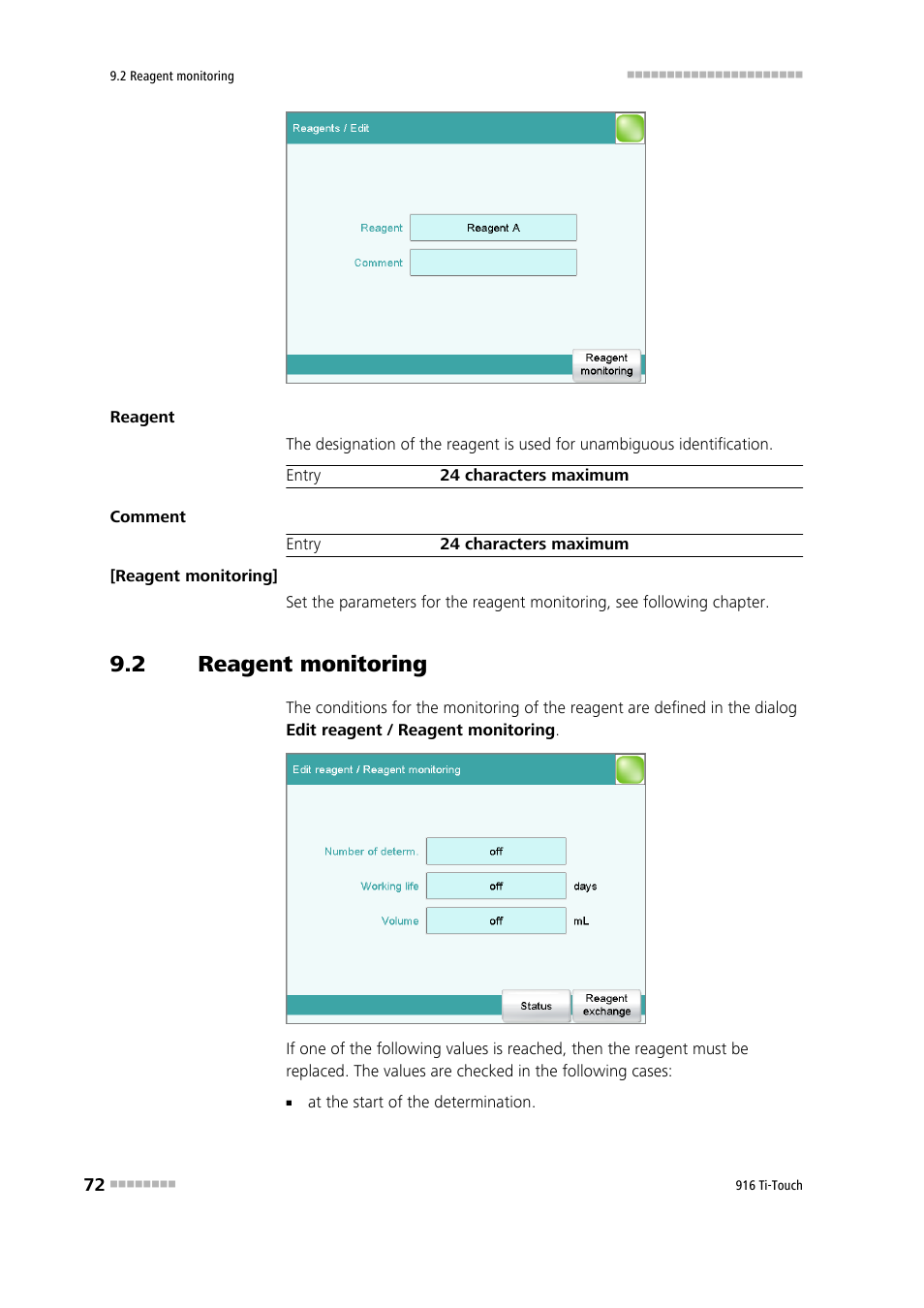 2 reagent monitoring, Reagent monitoring | Metrohm 916 Ti-Touch User Manual | Page 88 / 459