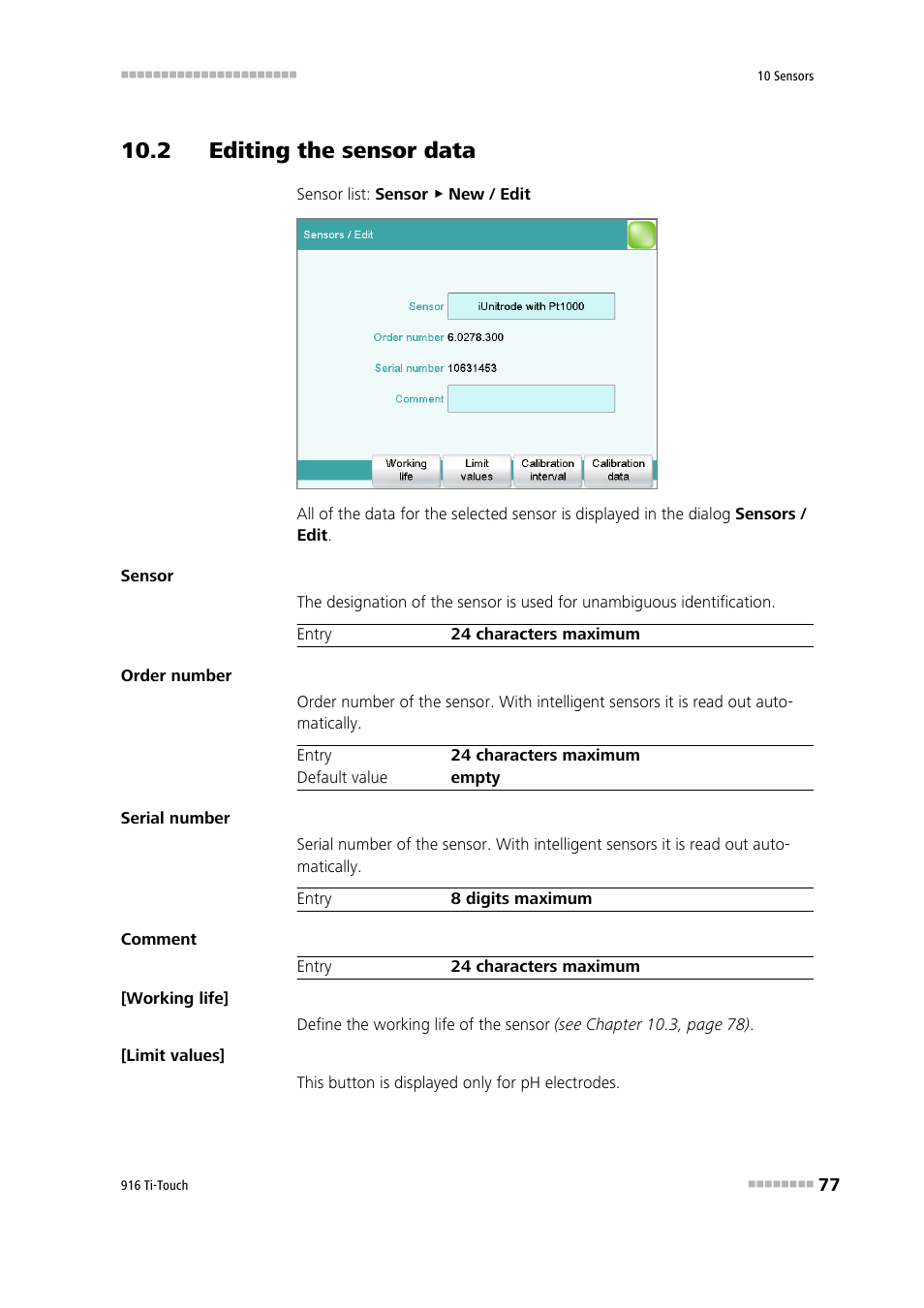 2 editing the sensor data | Metrohm 916 Ti-Touch User Manual | Page 93 / 459