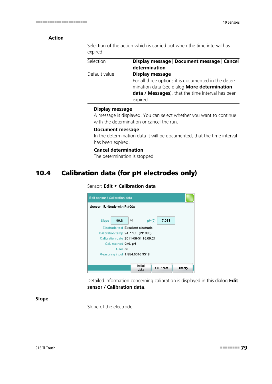 4 calibration data (for ph electrodes only) | Metrohm 916 Ti-Touch User Manual | Page 95 / 459