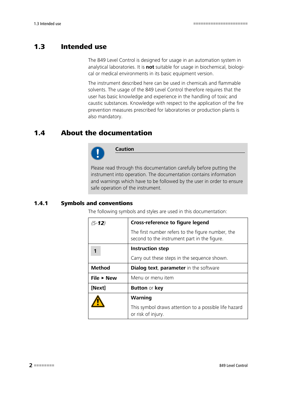 3 intended use, 4 about the documentation, 1 symbols and conventions | Intended use, About the documentation, Symbols and conventions | Metrohm 849 Level Control User Manual | Page 10 / 32