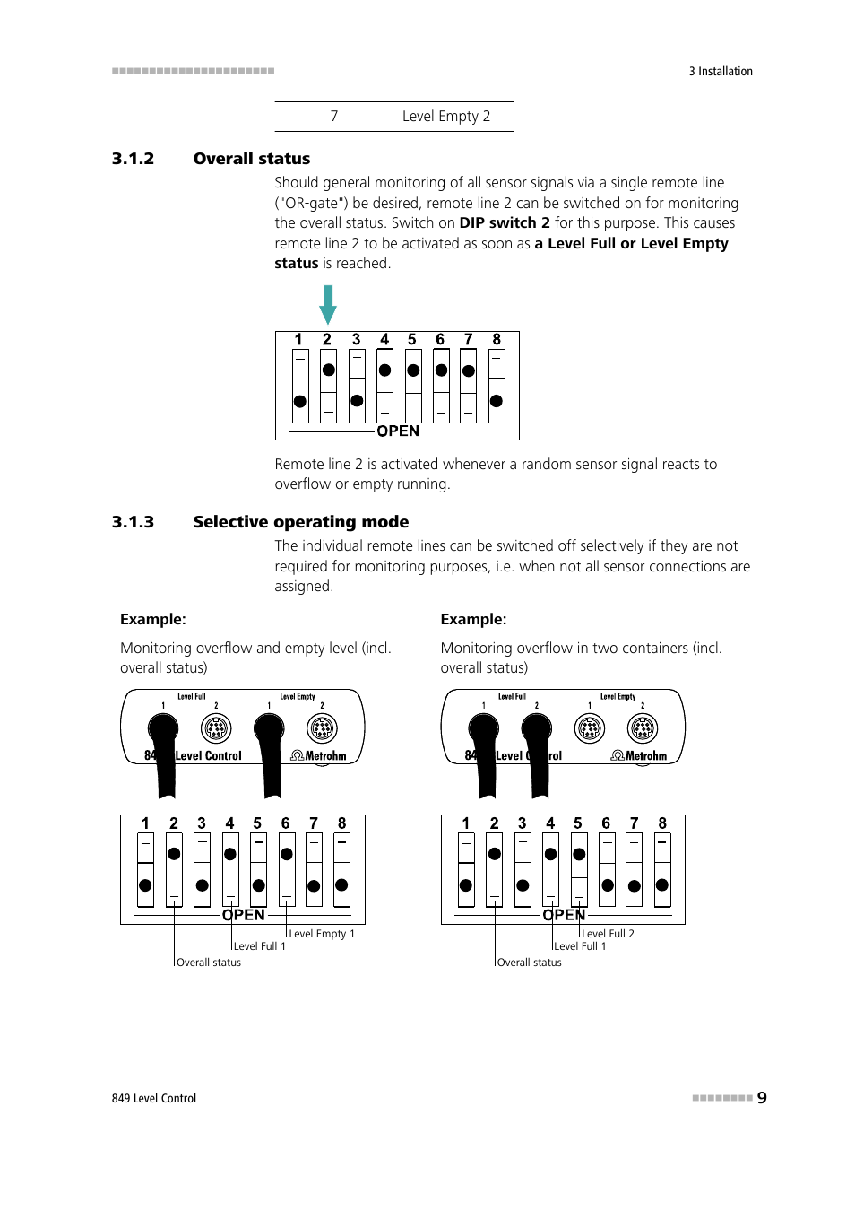 2 overall status, 3 selective operating mode, Overall status | Selective operating mode | Metrohm 849 Level Control User Manual | Page 17 / 32