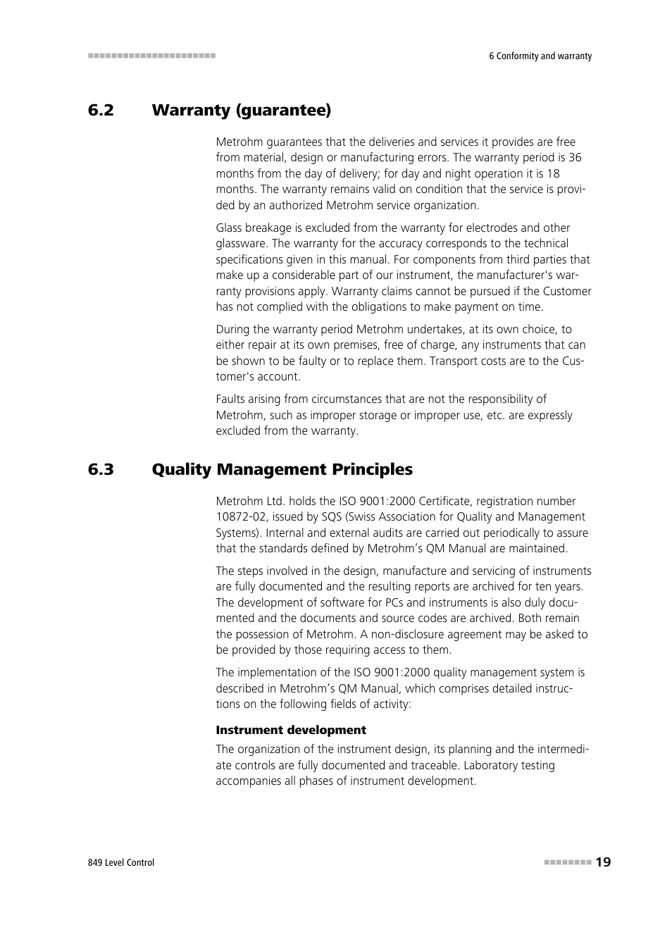 2 warranty (guarantee), 3 quality management principles, Warranty (guarantee) | Quality management principles | Metrohm 849 Level Control User Manual | Page 27 / 32