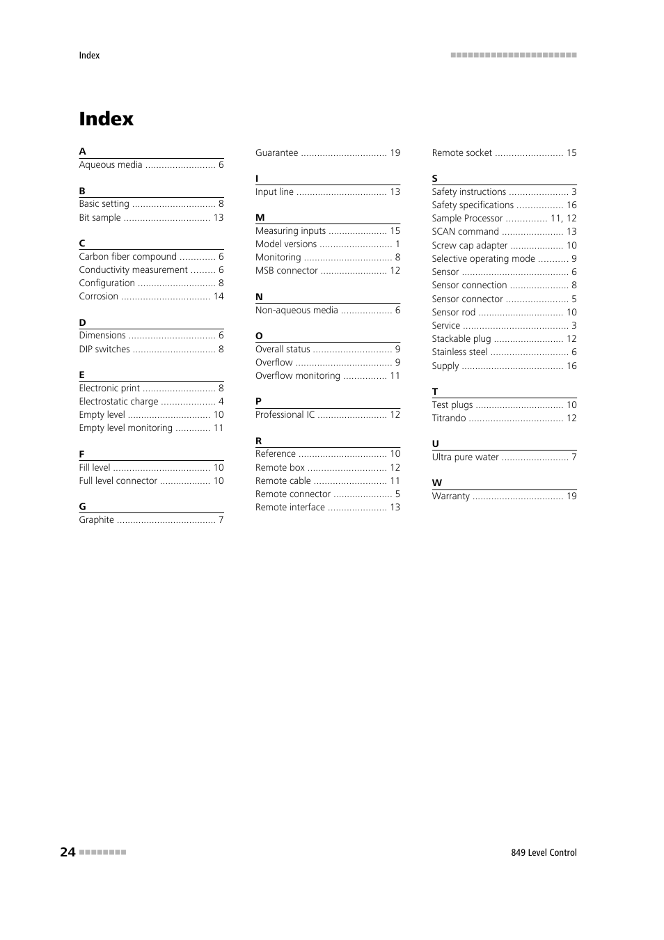 Index | Metrohm 849 Level Control User Manual | Page 32 / 32