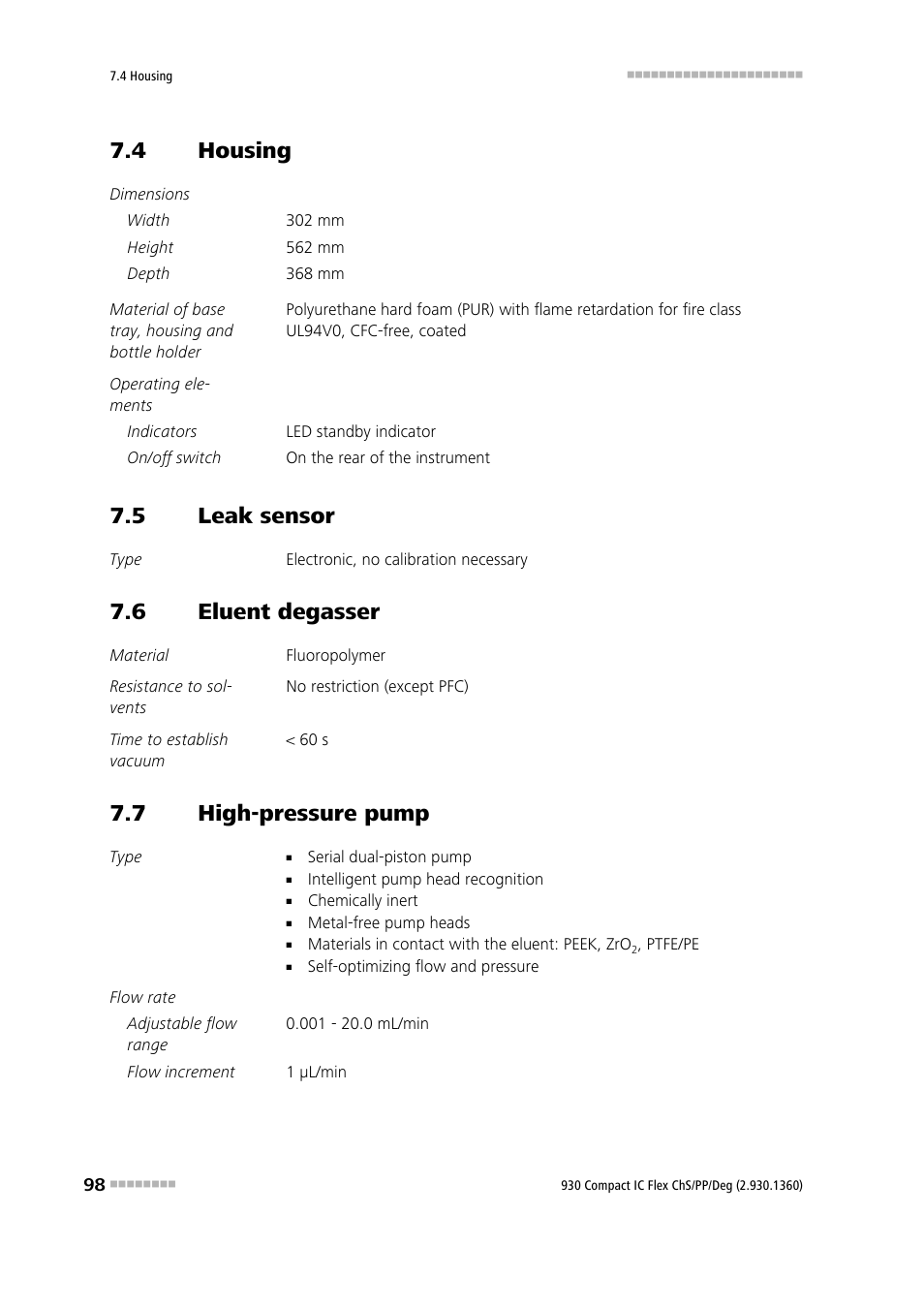 4 housing, 5 leak sensor, 6 eluent degasser | 7 high-pressure pump, Housing, Leak sensor, Eluent degasser, High-pressure pump | Metrohm 930 Compact IC Flex ChS/PP/Deg User Manual | Page 106 / 116