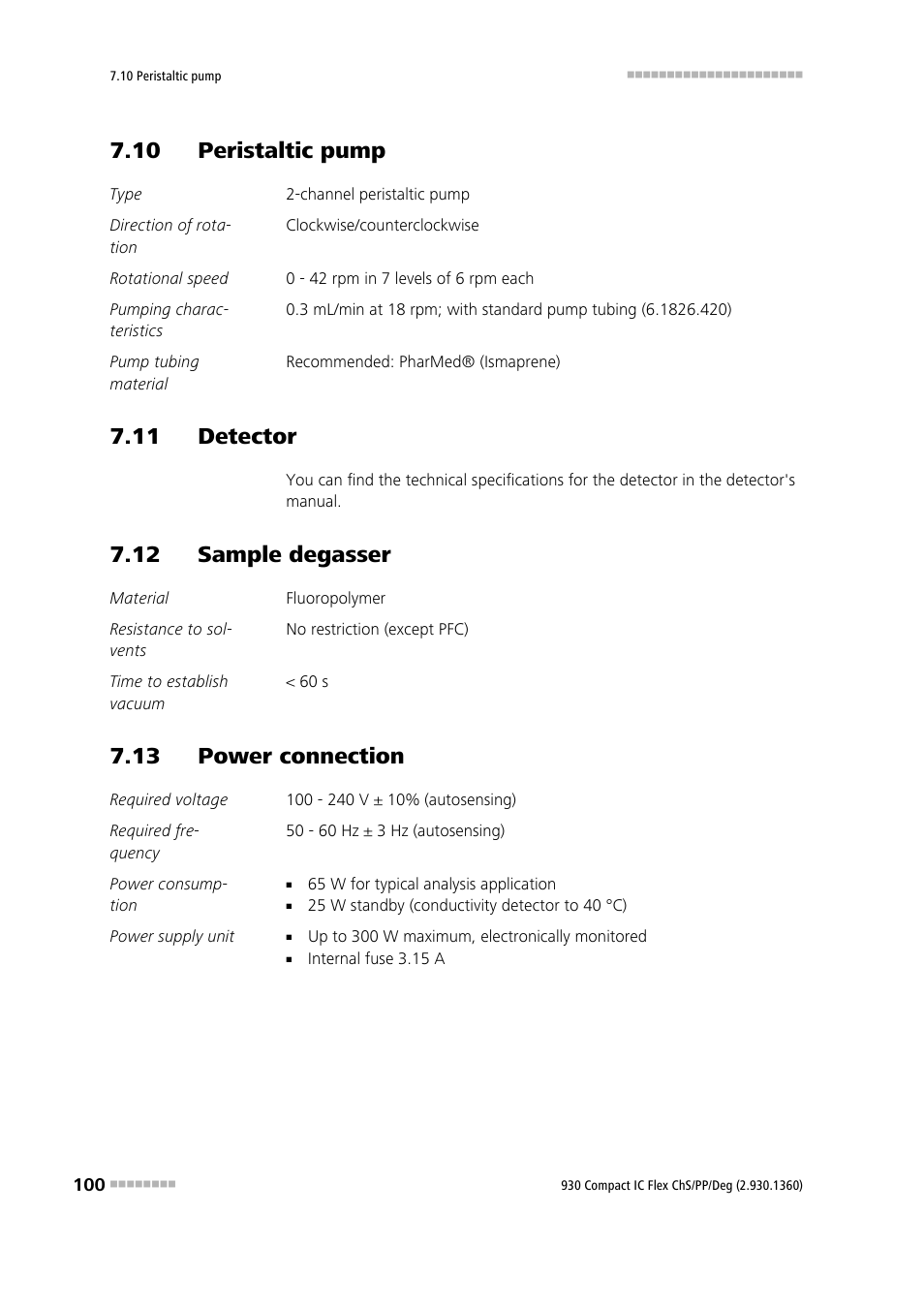 10 peristaltic pump, 11 detector, 12 sample degasser | 13 power connection | Metrohm 930 Compact IC Flex ChS/PP/Deg User Manual | Page 108 / 116