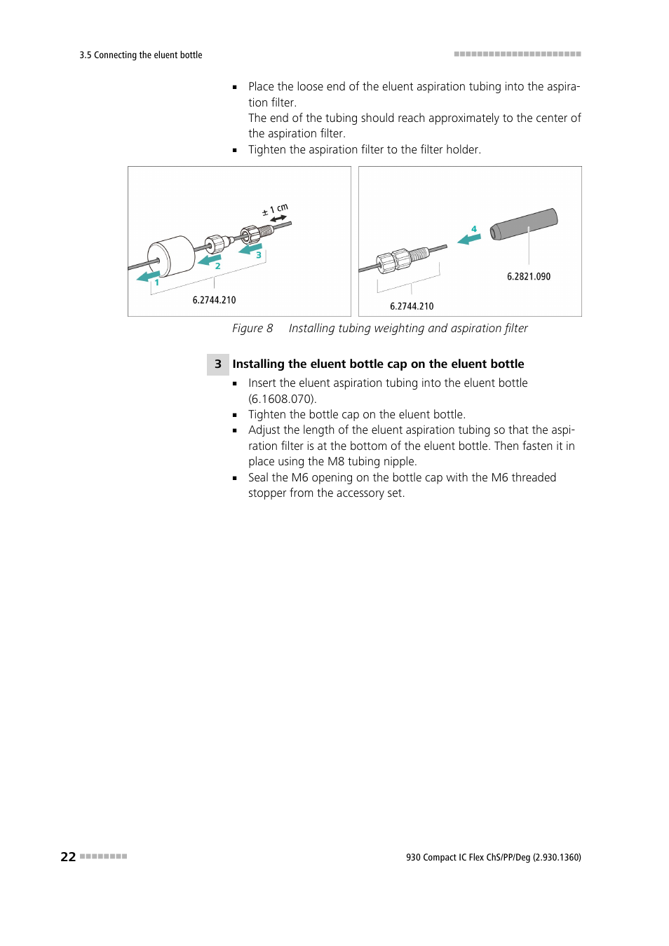 Figure 8, Installing tubing weighting and aspiration filter | Metrohm 930 Compact IC Flex ChS/PP/Deg User Manual | Page 30 / 116