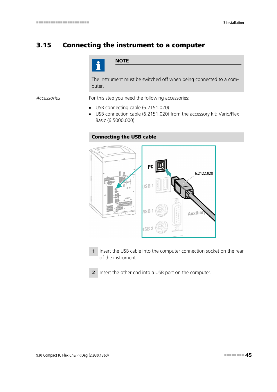 15 connecting the instrument to a computer | Metrohm 930 Compact IC Flex ChS/PP/Deg User Manual | Page 53 / 116