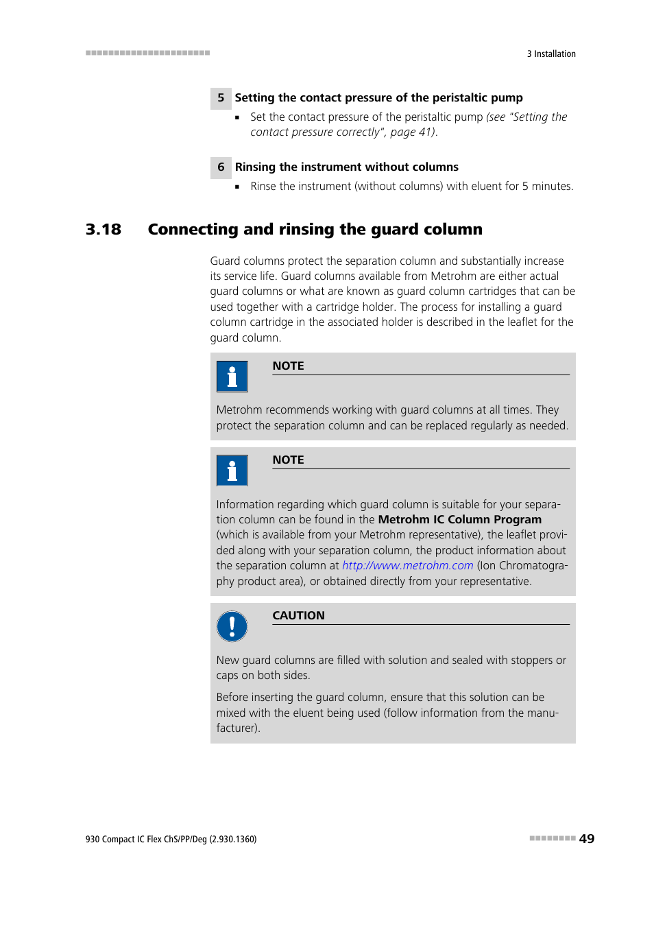 18 connecting and rinsing the guard column | Metrohm 930 Compact IC Flex ChS/PP/Deg User Manual | Page 57 / 116