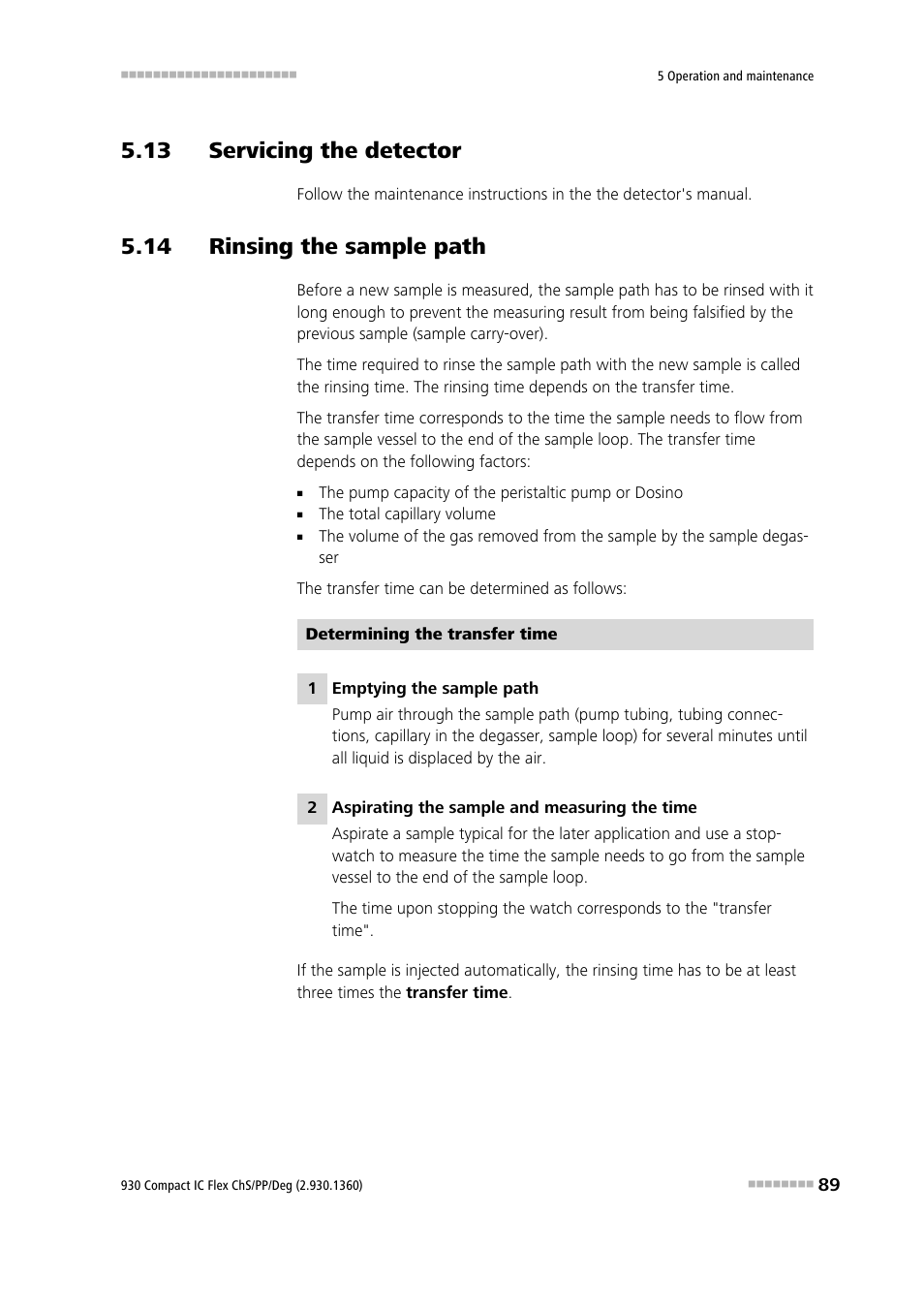 13 servicing the detector, 14 rinsing the sample path | Metrohm 930 Compact IC Flex ChS/PP/Deg User Manual | Page 97 / 116