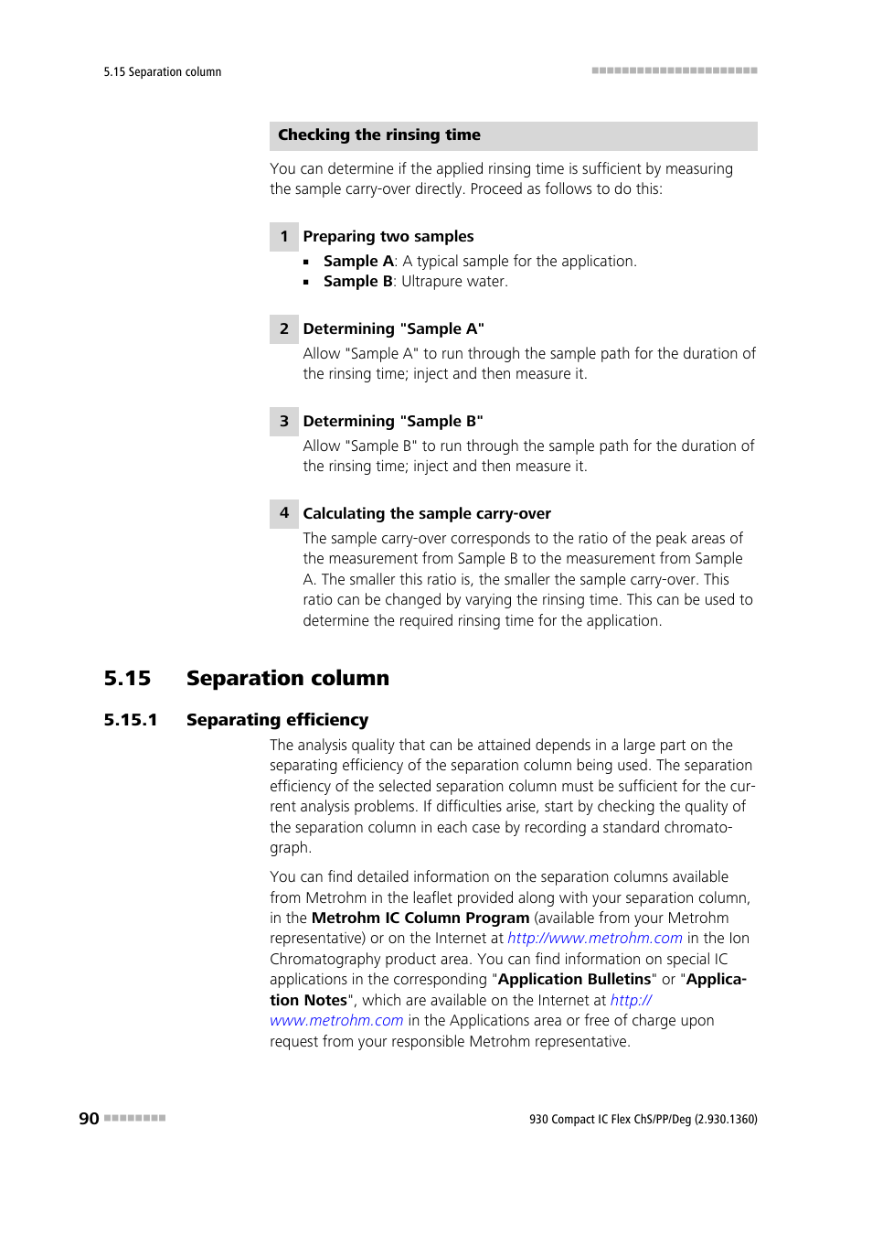15 separation column, 1 separating efficiency, Separating efficiency | Metrohm 930 Compact IC Flex ChS/PP/Deg User Manual | Page 98 / 116