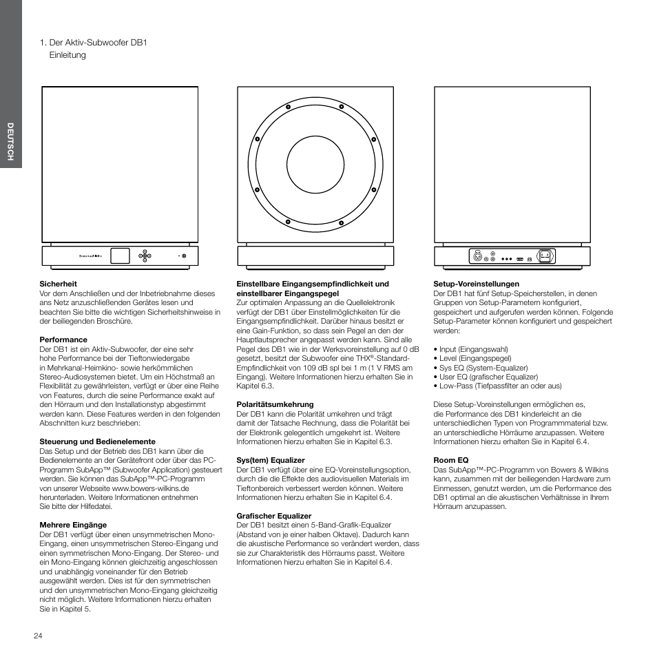 Deutsch, Der aktiv-subwoofer db1 | Bowers & Wilkins DB1 User Manual | Page 24 / 115