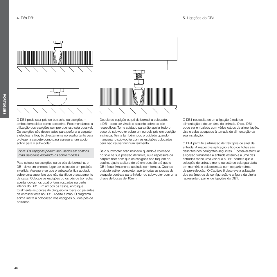 Pés db1, Ligações do db1, Ligações do db1 6 | Bowers & Wilkins DB1 User Manual | Page 46 / 115