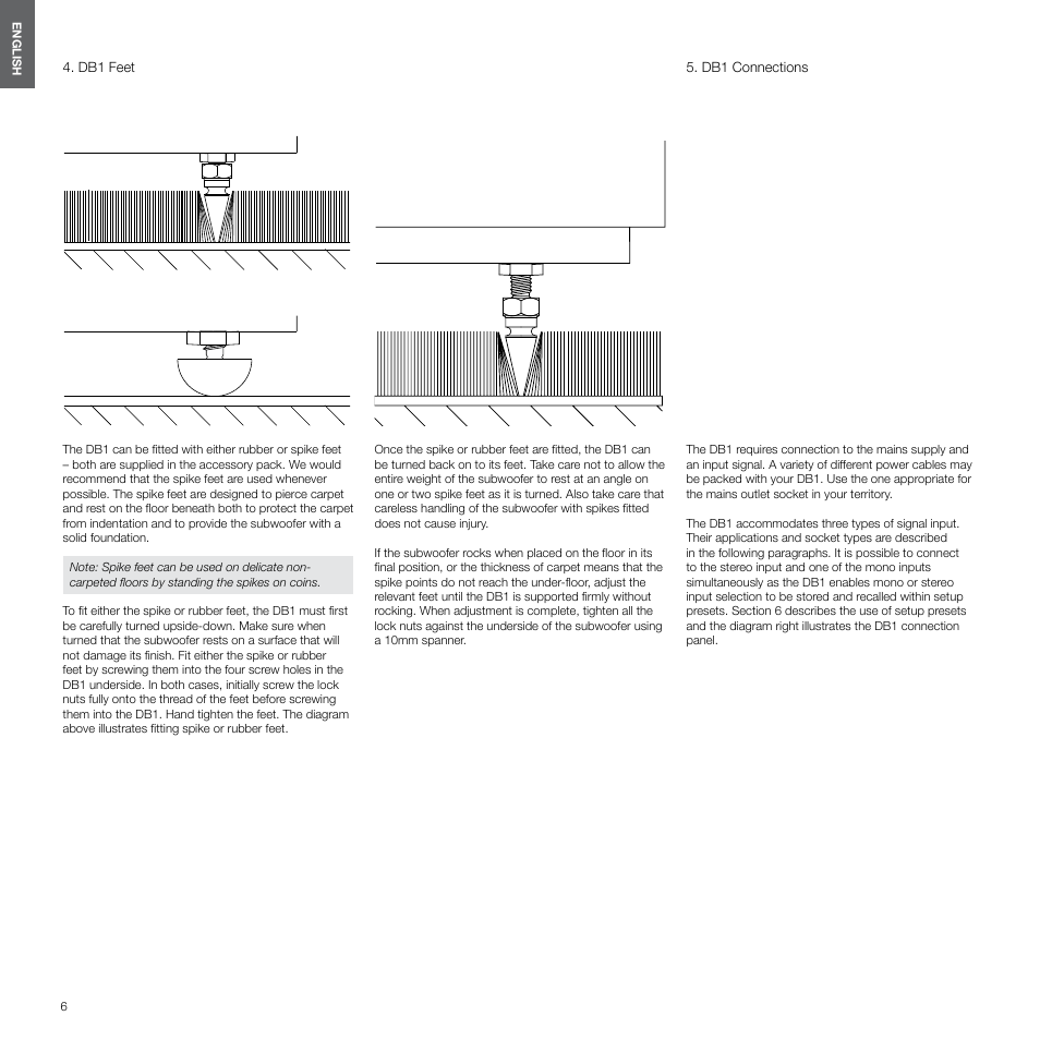 Db1 feet, Db1 connections | Bowers & Wilkins DB1 User Manual | Page 6 / 115