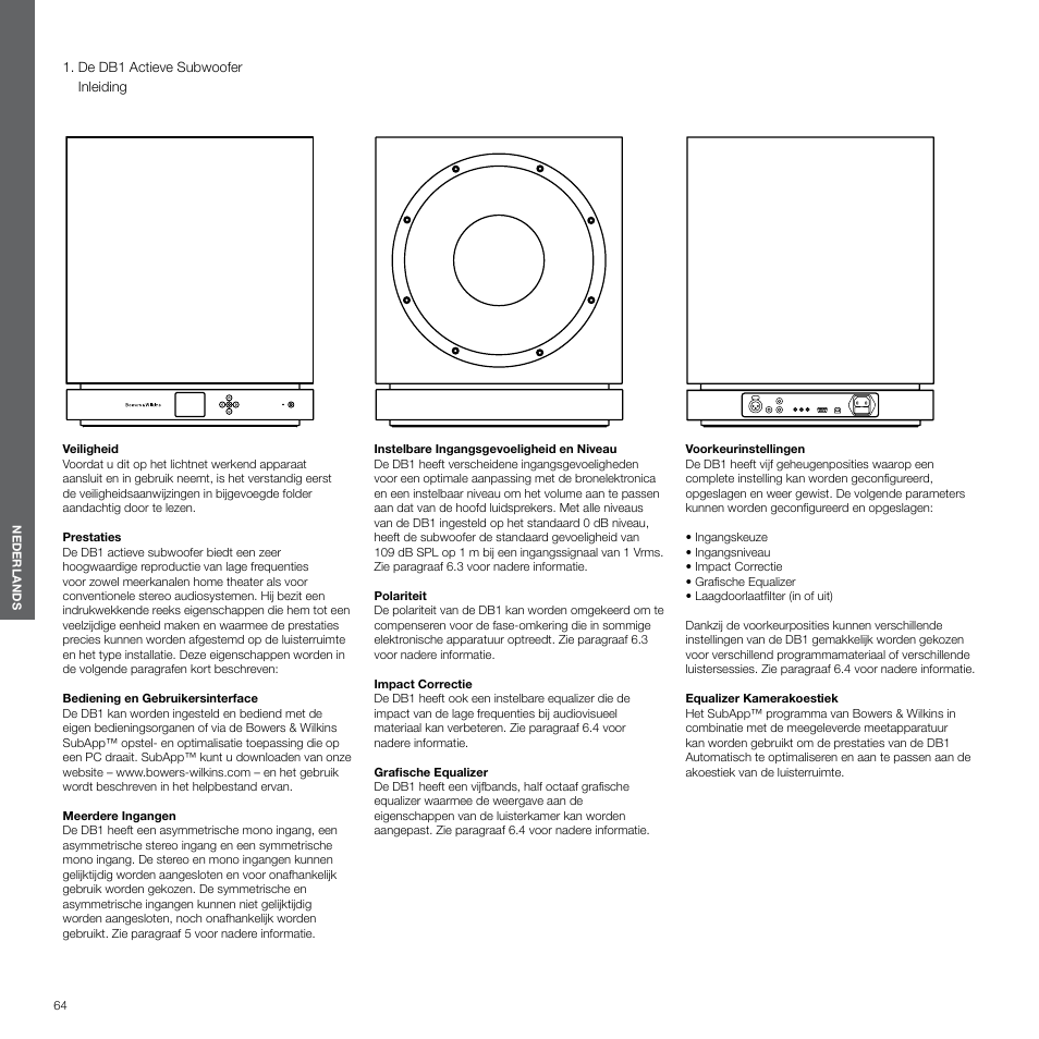 Nederlands, De db1 actieve subwoofer | Bowers & Wilkins DB1 User Manual | Page 64 / 115
