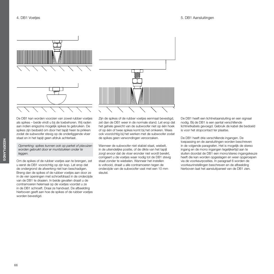 Db1 voetjes, Db1 aansluitingen | Bowers & Wilkins DB1 User Manual | Page 66 / 115