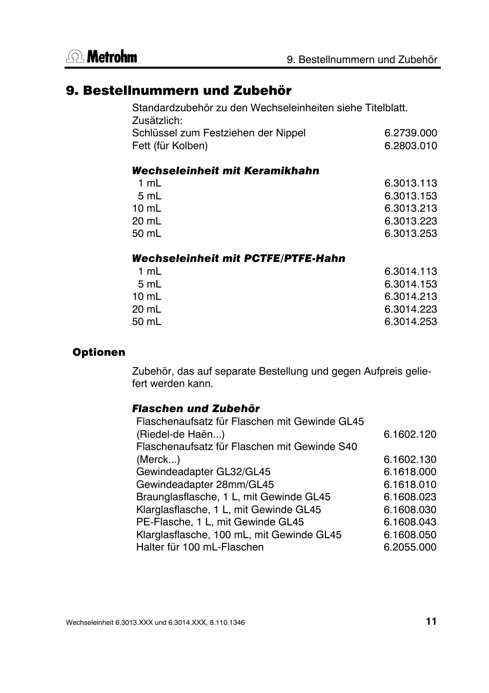 Bestellnummern und zubehör | Metrohm 739 Exchange unit User Manual | Page 11 / 42