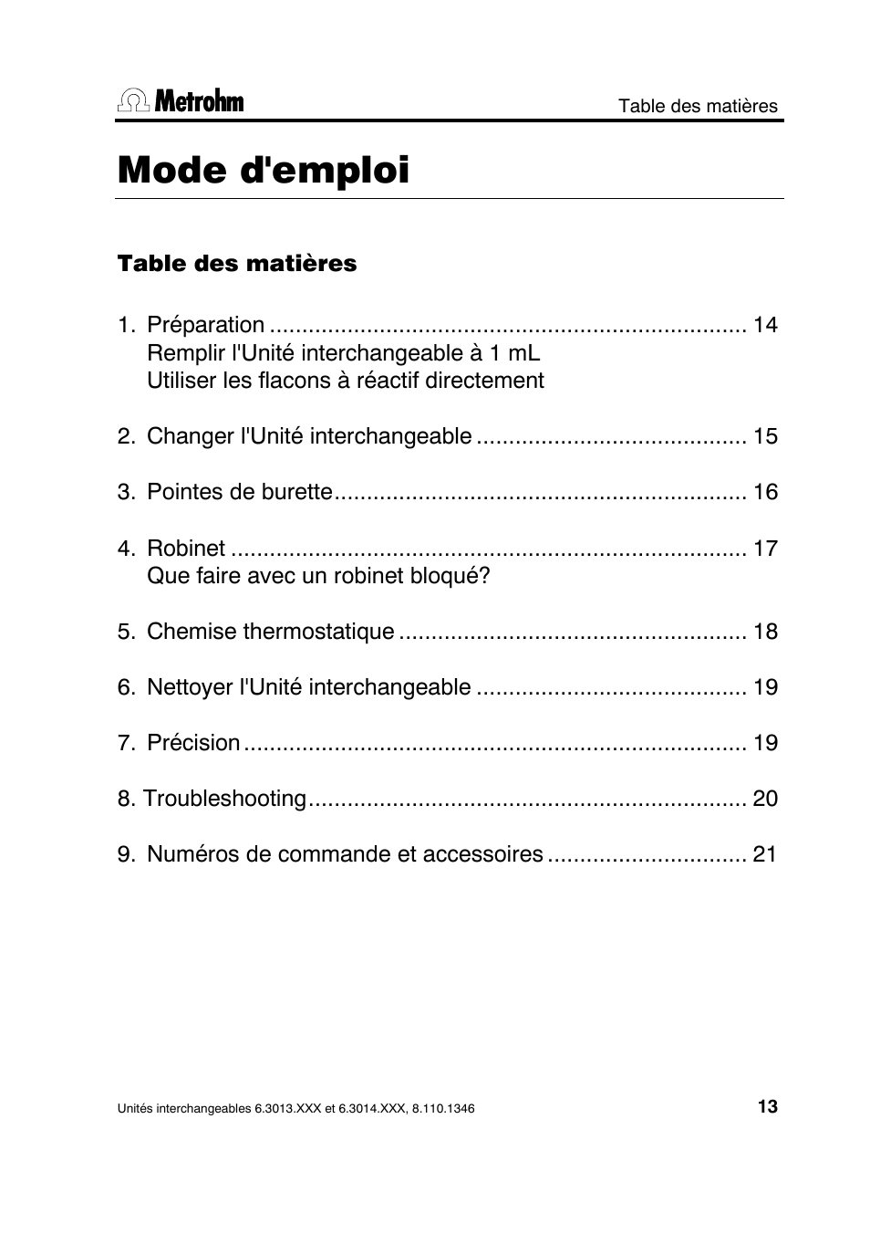 Mode d'emploi | Metrohm 739 Exchange unit User Manual | Page 13 / 42