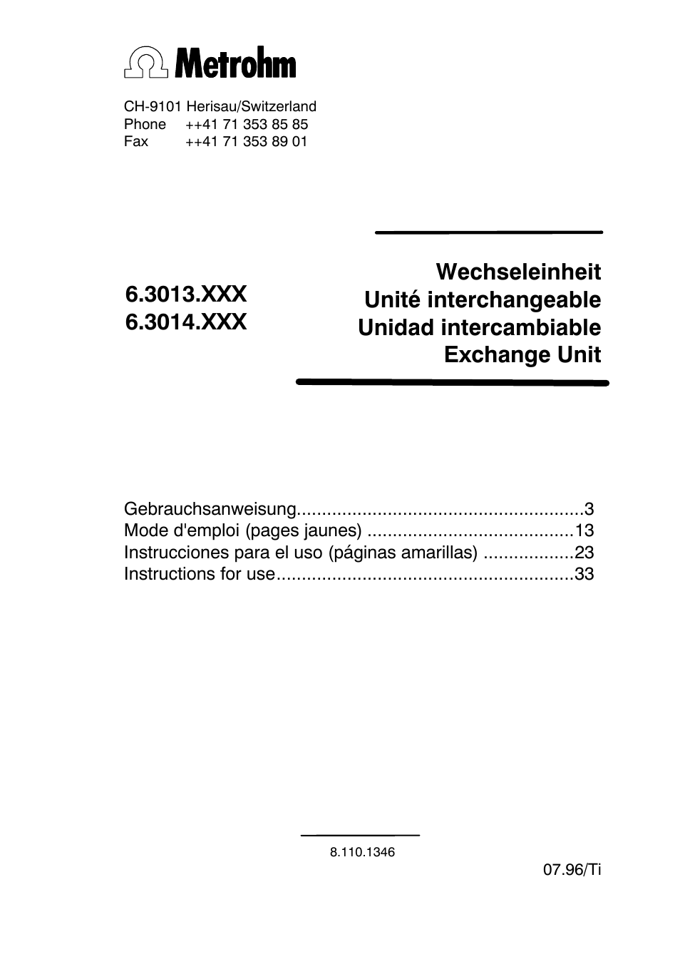 Metrohm 739 Exchange unit User Manual | Page 2 / 42