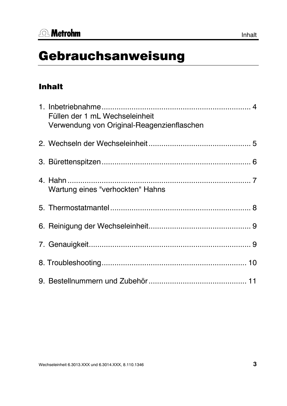 Gebrauchsanweisung | Metrohm 739 Exchange unit User Manual | Page 3 / 42