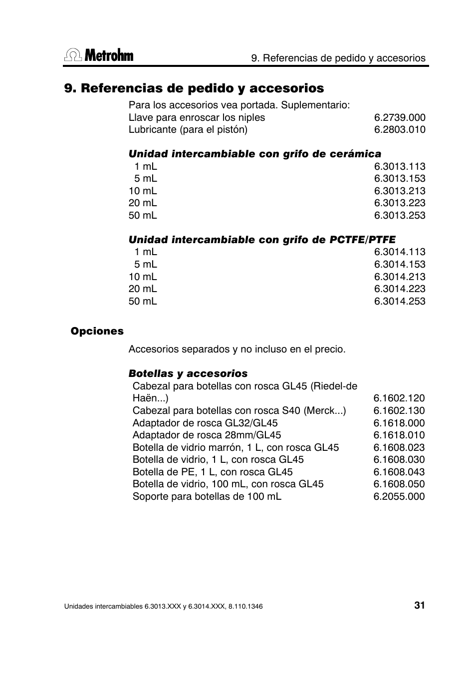 Referencias de pedido y accesorios | Metrohm 739 Exchange unit User Manual | Page 31 / 42