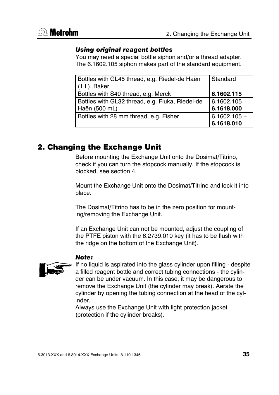 Changing the exchange unit | Metrohm 739 Exchange unit User Manual | Page 35 / 42