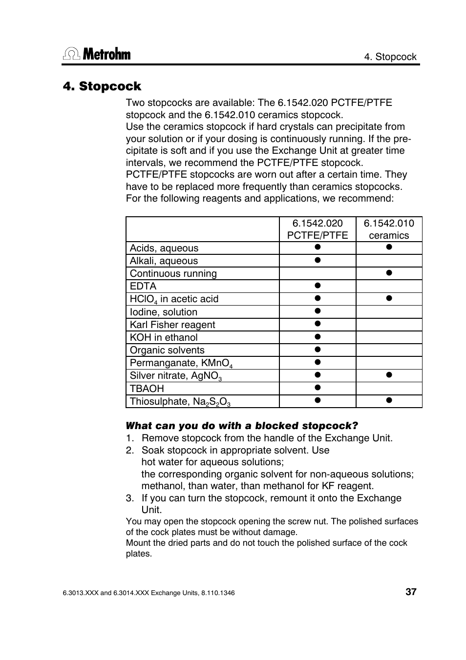 Stopcock | Metrohm 739 Exchange unit User Manual | Page 37 / 42