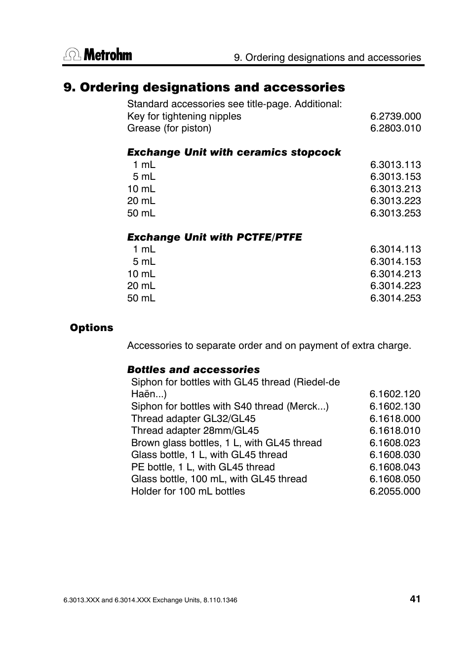 Ordering designations and accessories | Metrohm 739 Exchange unit User Manual | Page 41 / 42