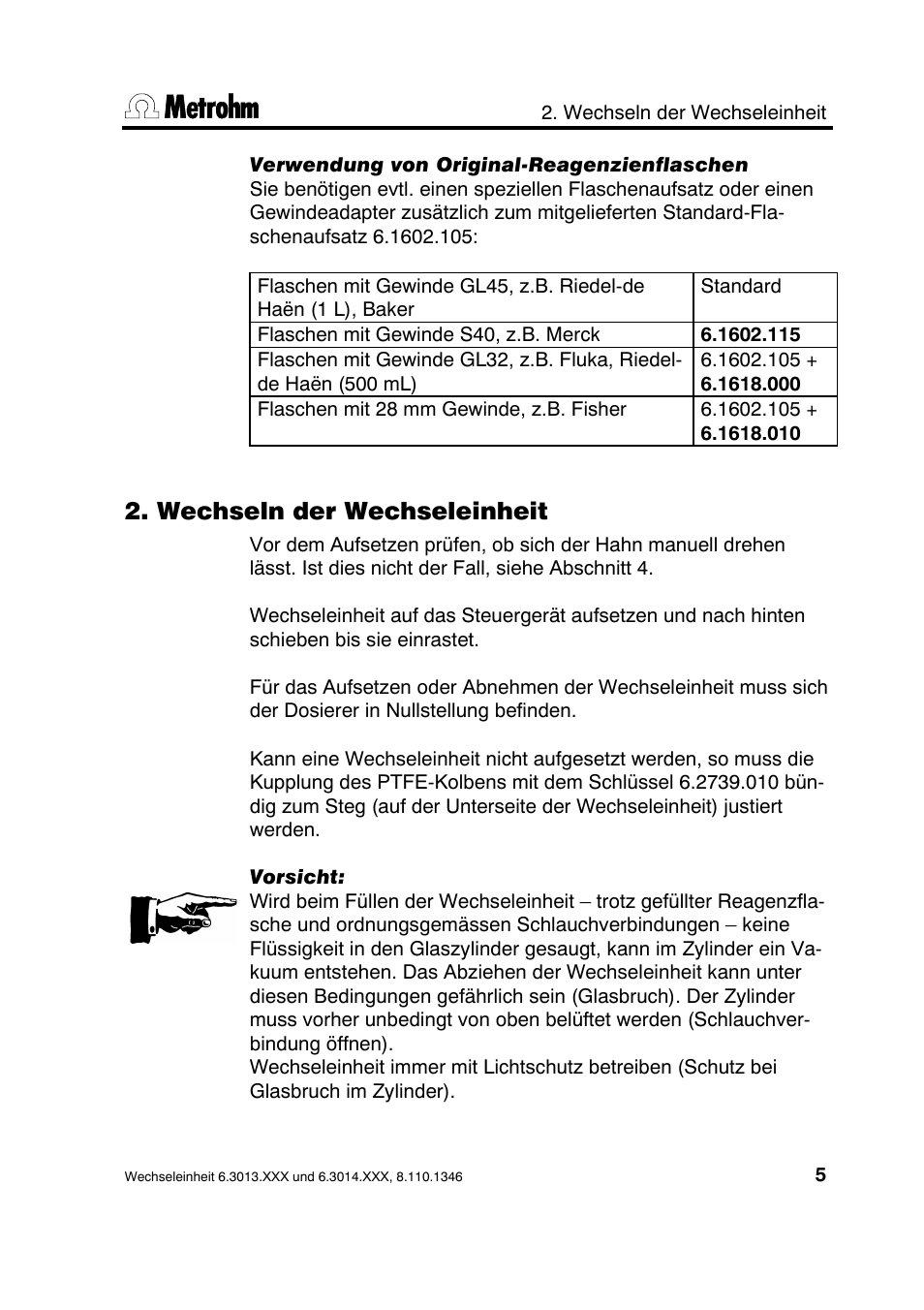 Wechseln der wechseleinheit | Metrohm 739 Exchange unit User Manual | Page 5 / 42