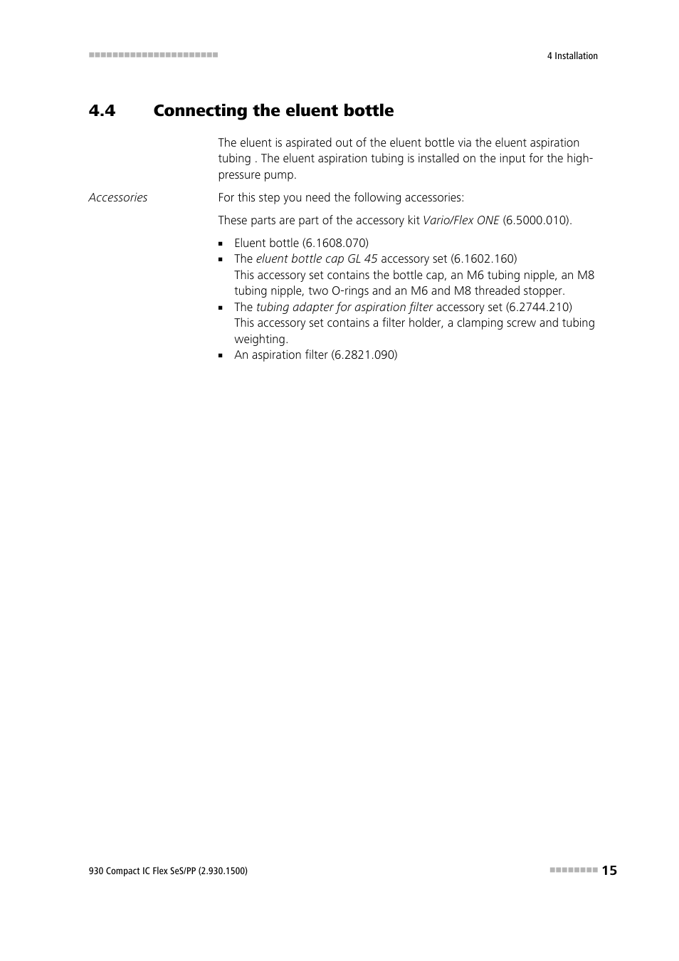 4 connecting the eluent bottle, Connecting the eluent bottle | Metrohm 930 Compact IC Flex SeS/PP User Manual | Page 23 / 49