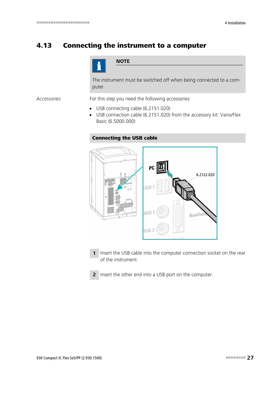 13 connecting the instrument to a computer | Metrohm 930 Compact IC Flex SeS/PP User Manual | Page 35 / 49