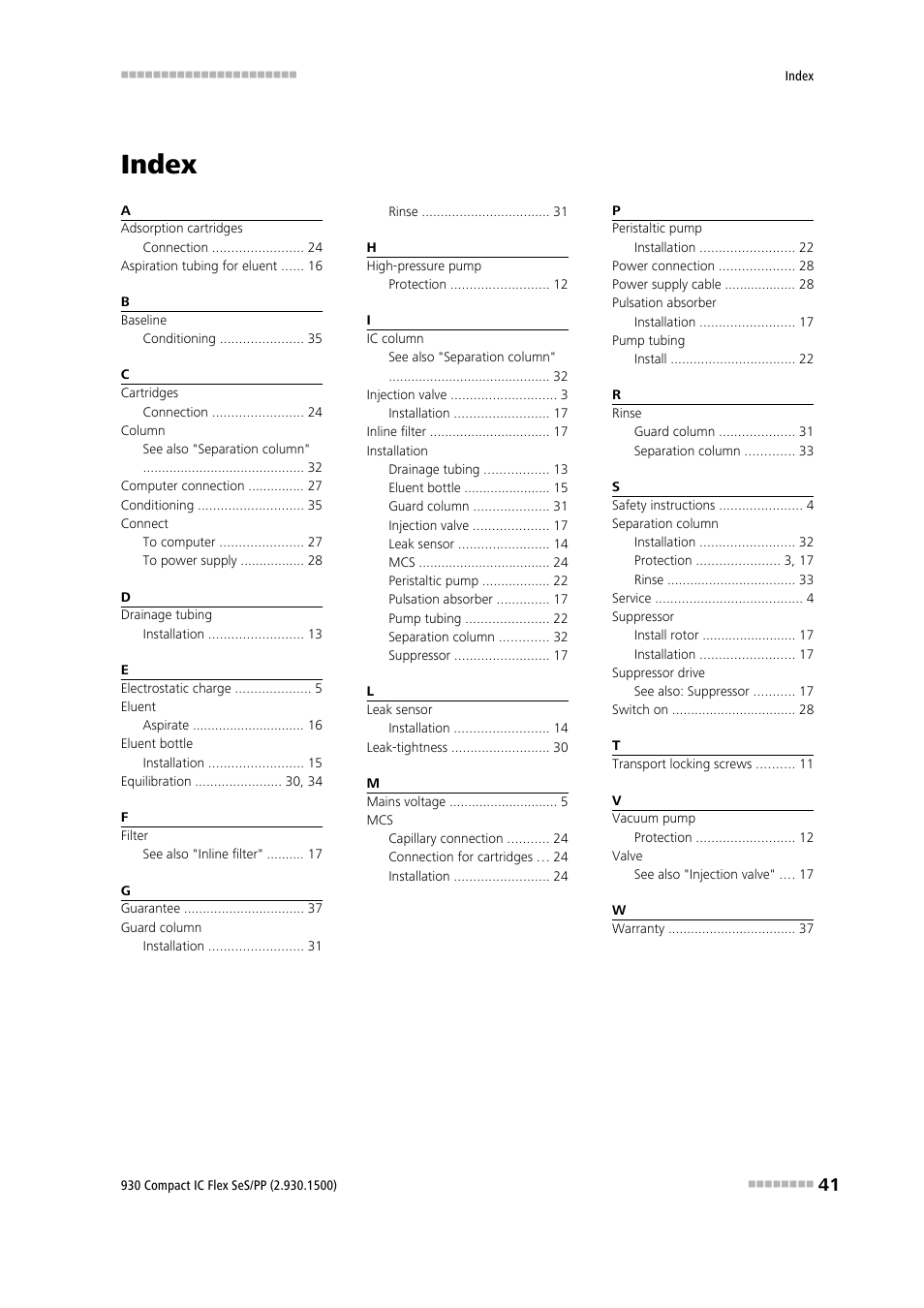 Index | Metrohm 930 Compact IC Flex SeS/PP User Manual | Page 49 / 49