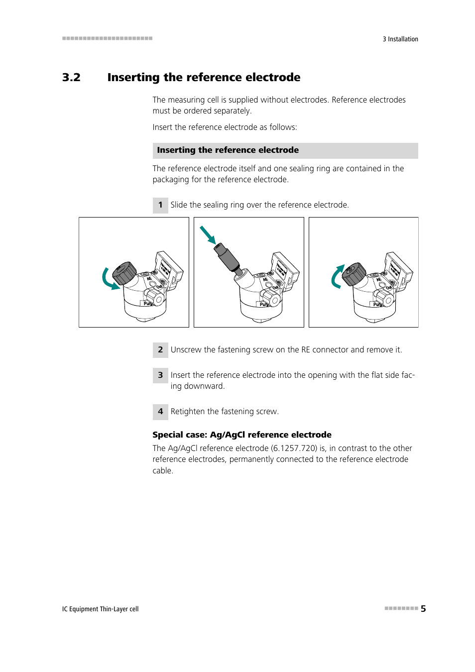 2 inserting the reference electrode, Inserting the reference electrode | Metrohm Thin-Layer cell User Manual | Page 11 / 29