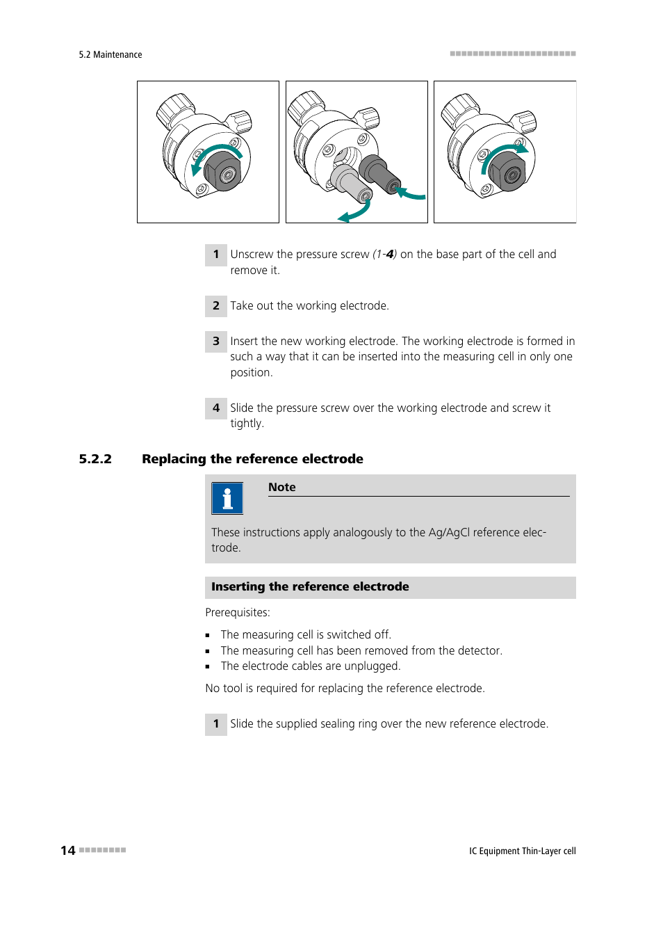 2 replacing the reference electrode, Replacing the reference electrode | Metrohm Thin-Layer cell User Manual | Page 20 / 29