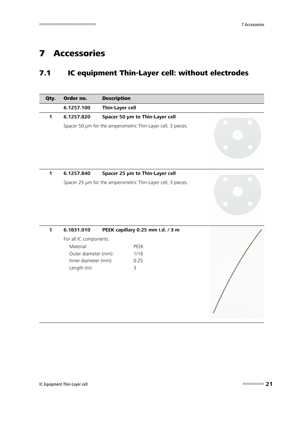 7 accessories, 1 ic equipment thin-layer cell: without electrodes, Ic equipment thin-layer cell: without electrodes | Metrohm Thin-Layer cell User Manual | Page 27 / 29