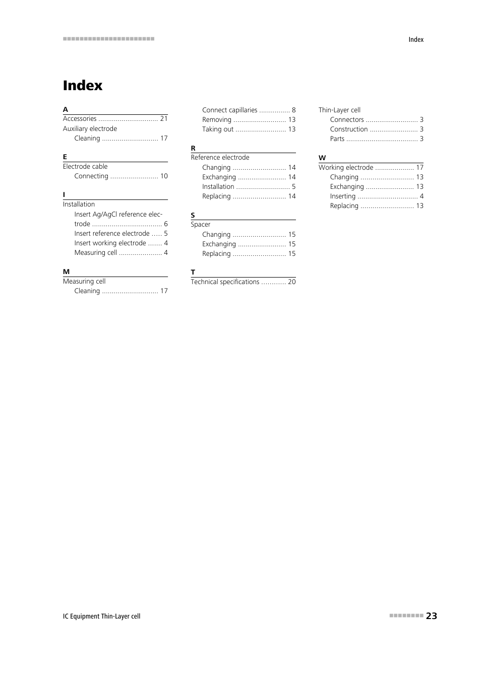 Index | Metrohm Thin-Layer cell User Manual | Page 29 / 29
