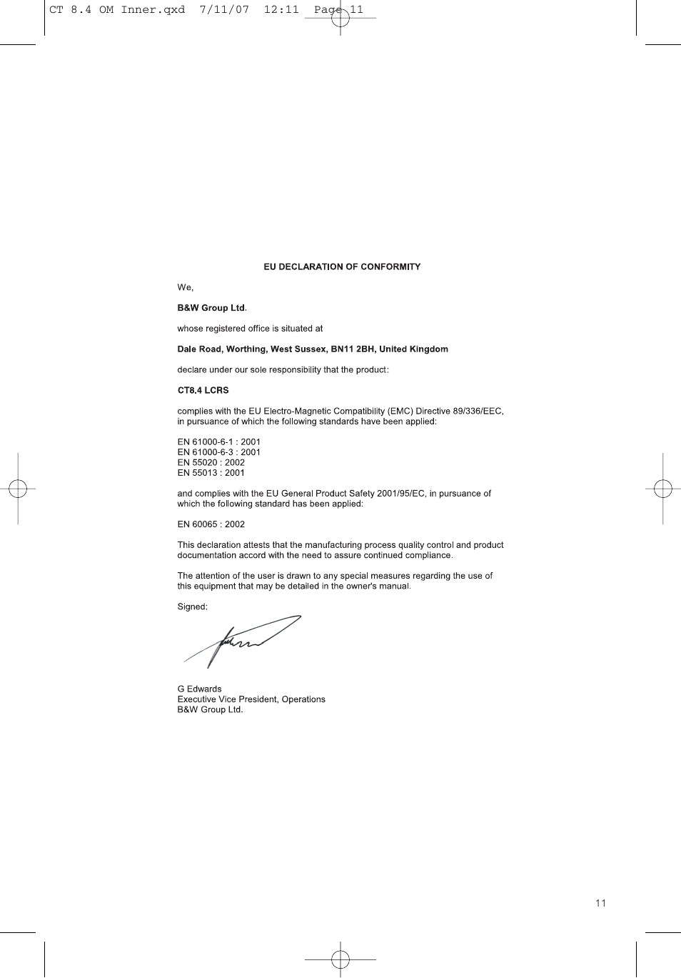 Bowers & Wilkins CT8.4 LCRS User Manual | Page 15 / 17