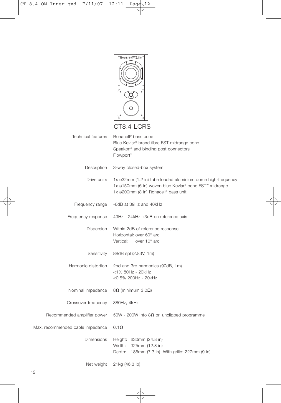 Ct8.4 lcrs | Bowers & Wilkins CT8.4 LCRS User Manual | Page 16 / 17