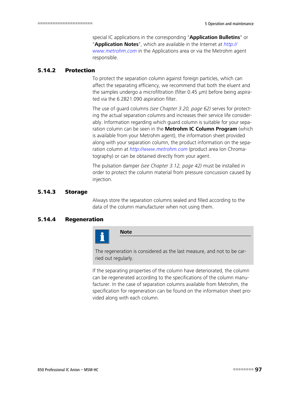 2 protection, 3 storage, 4 regeneration | Protection, Storage, Regeneration | Metrohm 850 Professional IC Anion MSM-HC User Manual | Page 107 / 138