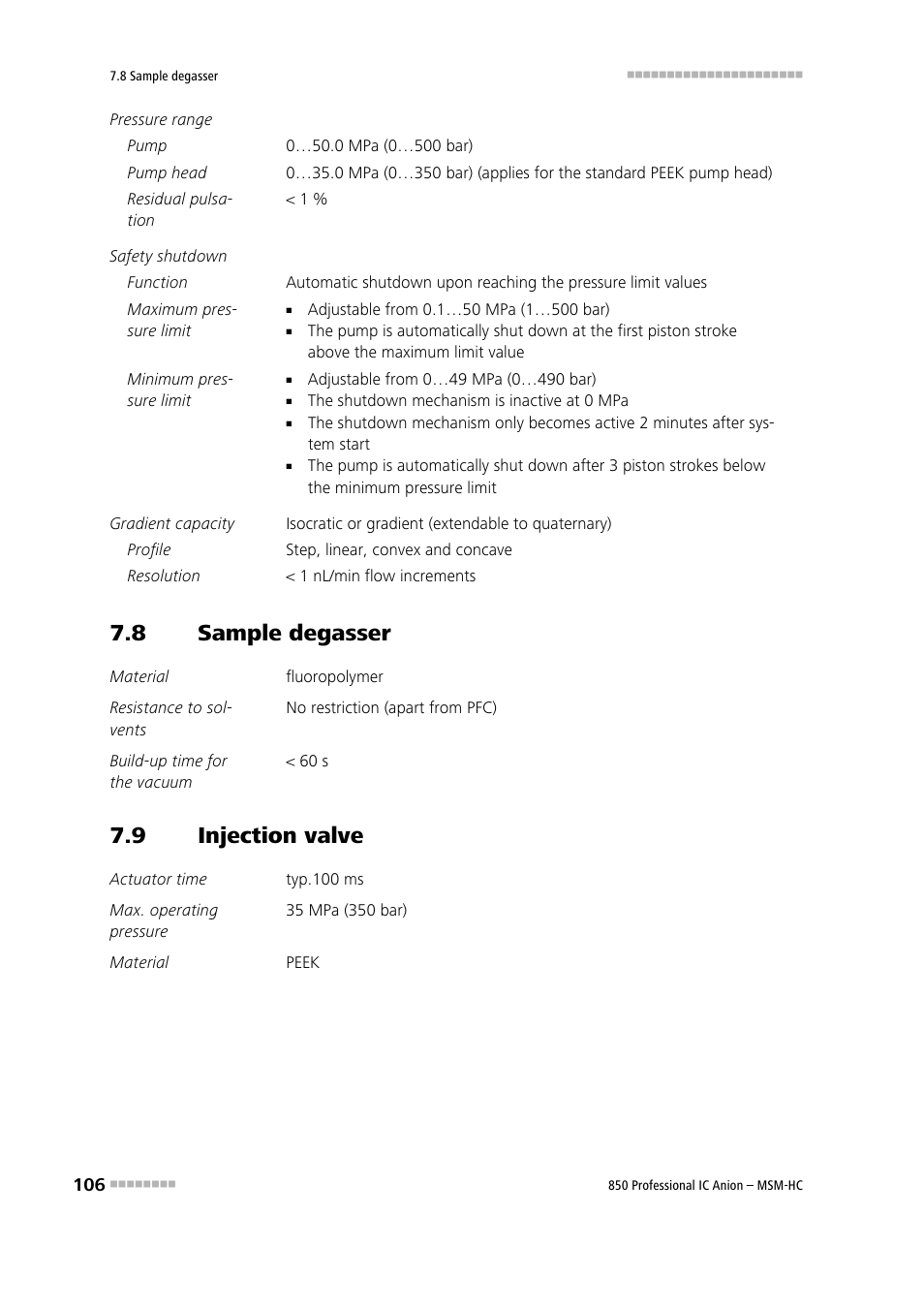 8 sample degasser, 9 injection valve, Sample degasser | Injection valve | Metrohm 850 Professional IC Anion MSM-HC User Manual | Page 116 / 138